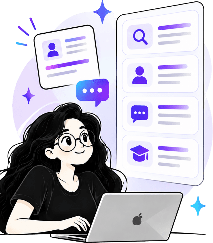 A job seeker reviewing interview questions on her laptop