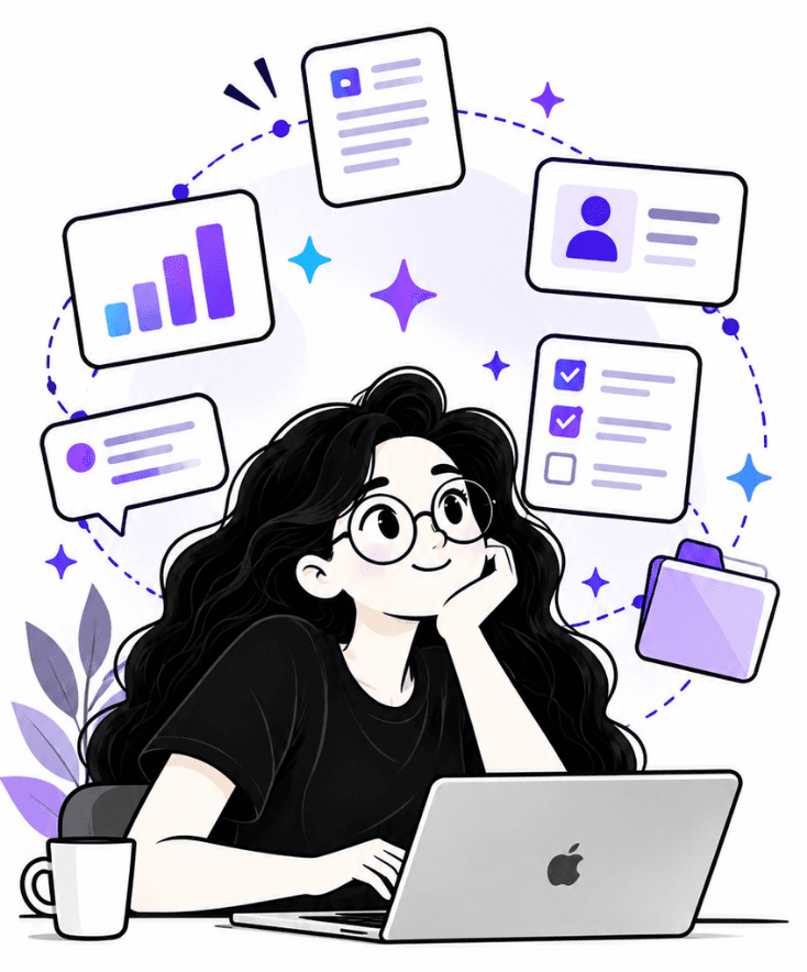 A calm job seeker with her applications neatly organized around her